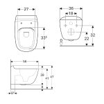 Geberit Citterio konzolna wc šolja, skriveno kačenje, Rimfree tehnicki crtez