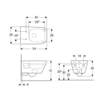 Geberit Selnova Square konzolna WC šolja vidljivo kačenje Rimfree tehnicki crtez