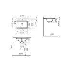 VitrA S20 65cm nadgradni lavabo tehnicki crtez
