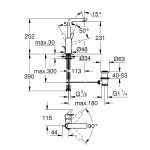 Grohe Lineare baterija za umivaonik L – veličina tehnicki crtez