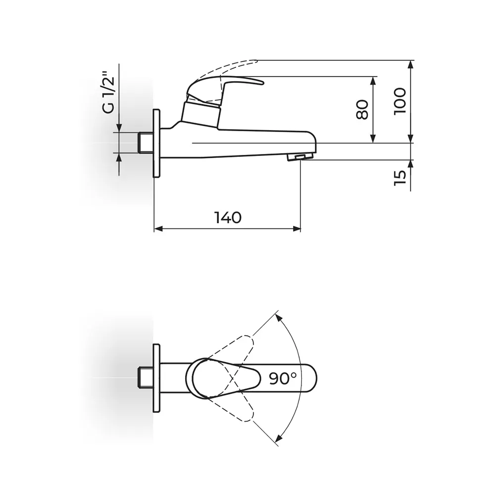 Rosan Perla jednoručni ventil za hladnu vodu tehnicki crtez