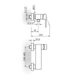 Rosan S2 Black baterija za tuš kadu tehnicki crtez