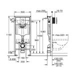 Grohe Rapid SL ugradni vodokotlić set 3 u 1 sa tipkom tehnicki crtez
