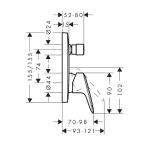 Hansgrohe Logis ugradna maska za tuš sa prebacivačem tehnicki crtez