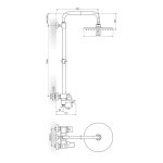 Rosan Stolz Black baterija za tuš kadu sa usponskim i ručnim tušem i izlivom tehnicki crtez