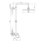 Rosan Stolz White baterija za tuš kadu sa usponskim i ručnim tušem tehnicki crtez
