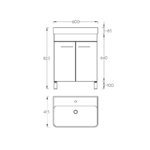 Lavabo sa ormarićem 60 Pino Art Tempo tehnicki crtez