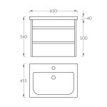 Lavabo sa ormarićem 65F Pino Art Toledo tehnicki crtez