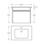 Lavabo sa ormarićem 70 Pino Art Sharp tehnicki crtez