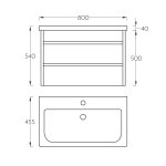 Lavabo sa ormarićem 80F Pino Art Toledo tehnicki crtez