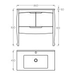 Lavabo sa ormarićem 85 Pino Art Royal tehnicki crtez