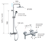 Remer usponski tuš sa prebacivačem set tehnicki crtez
