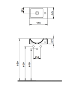 Bocchi Milano nadgradni lavabo 37cm crna mat tehnicki crtez