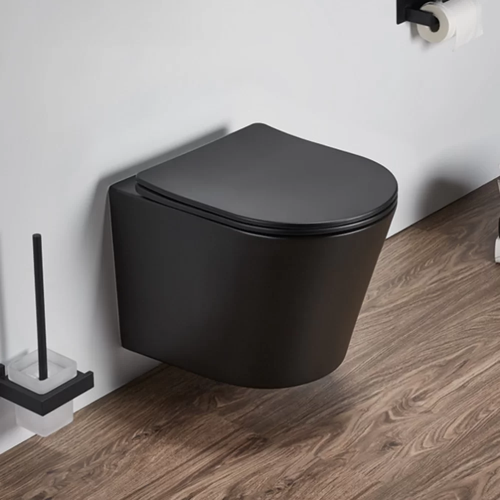 Minotti konzolna WC šolja Pure compact mat crna rimless sa soft close daskom