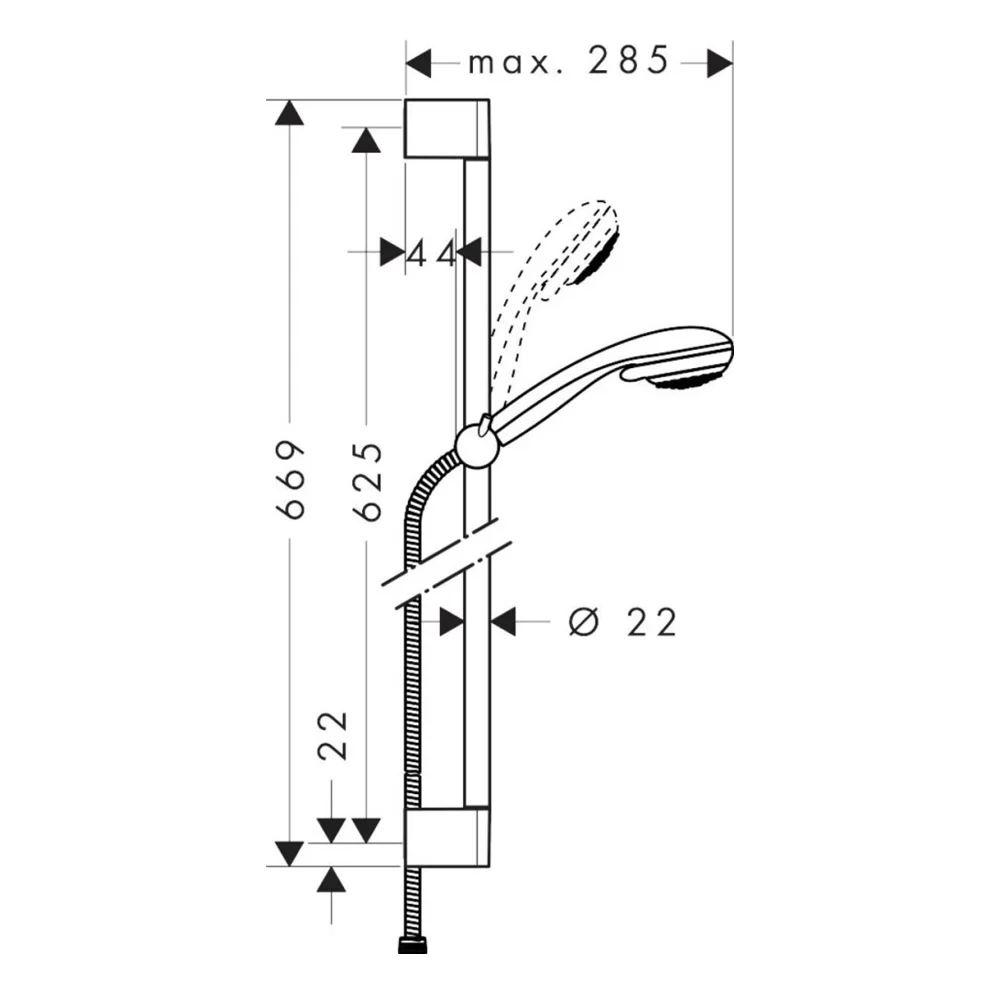 Hansgrohe Crometta 85 tuš set sa kliznom šipkom 65cm tehnicki crtez