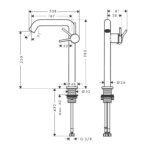 Hansgrohe Tecturis S slavina za lavabo 240 sa podsklopom, CoolStart tehnicki crtez