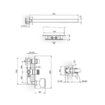 Rosan S2 Black baterija za tuš kadu tehnicki crtez