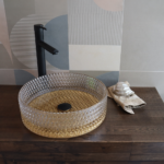 Copen stakleni nadgradni lavabo Ø400x125 zlatno dno