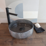 Copen stakleni nadgradni lavabo Ø400×125 crni