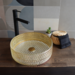 Copen stakleni nadgradni lavabo Ø400×125 zlatni