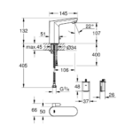 Grohe Cosmopolitan E infracrvena senzorska baterija sa uredjajem za mešanje i graničnikom temperature tehnicki crtez