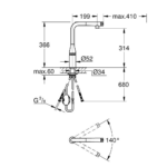 Grohe Essence Smartcontrol baterija za sudoperu tehnicki crtez