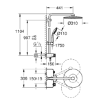 Grohe Euphoria 310 termostatski tuš sistem tehnicki crtez