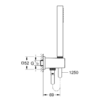 Grohe Euphoria Cube tuš ručica sa držačem i tuš crevom tehnicki crtez