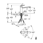 Grohe Eurosmart Cosmopolitan baterija za sudoperu 3 cevi tehnicki crtez