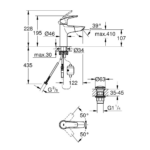 Grohe Eurosmart baterija za umivaonik M - Size tehnicki crtez