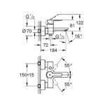 Grohe Lineare baterija za kadu tehnicki crtez