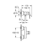 Grohe Lineare baterija za tuš kadu tehnicki crtez