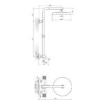 Rosan Stolz S4 baterija za tuš kadu sa usponskim tušem i izlivom tehnicki crtez