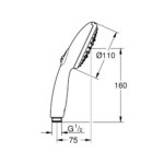 Grohe Tempesta 110 tuš ručica, 3 funkcije tehnicki crtez