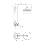 Rosan Brontee baterija sa izlivom, usponskim i ručnim tušem t.crtez
