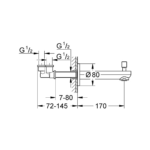 Grohe Eurosmart Cosmopolitan izliv za kadu sa prebacivačem tehnicki crtez