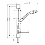 Hansgrohe Croma 100 tuš set Vario sa posudom za sapun 65cm tehnicki crtez
