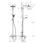 Hansgrohe Crometta E 240 termostatski usponski tuš sa izlivom tehnicki crtez