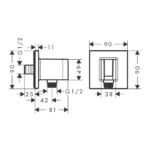 Hansgrohe Fixfit E priključak za tuš crevo sa držačem za tuš tehnicki crtez