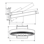 Hansgrohe Rainfinity tuš ruža 360 3 JET sa priključkom tehnicki crtez