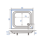 Linni Kashmir tuš kada kvadratna K90 tehnicki crtez