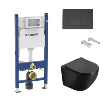 WC šolja Victoria crna vodokotlić Geberit set crni mat taster 4 u 1