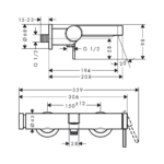 Hansgrohe Finoris slavina za kadu tehnicki crtez