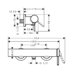 Hansgrohe Finoris slavina za tuš kadu tehnicki crtez