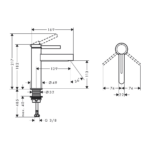 Hansgrohe Finoris slavina za umivaonik 110 sa podsklopom tehnicki crtez
