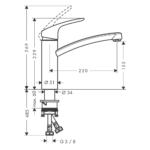 Hansgrohe Focus 160 slavina za sudoperu tehnicki crtez