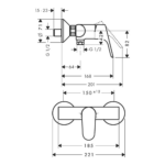 Hansgrohe Focus slavina za tuš kadu tehnicki crtez