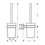 Hansgrohe Logis wc četka zidna tehnicki crtez