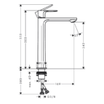 Hansgrohe Rebis S slavina za umivaonik visoka CoolStart tehnicki crtez