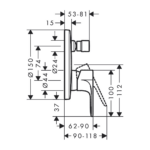 Hansgrohe Rebis S ugradna maska za tuš sa prebacivačem tehnicki crtez